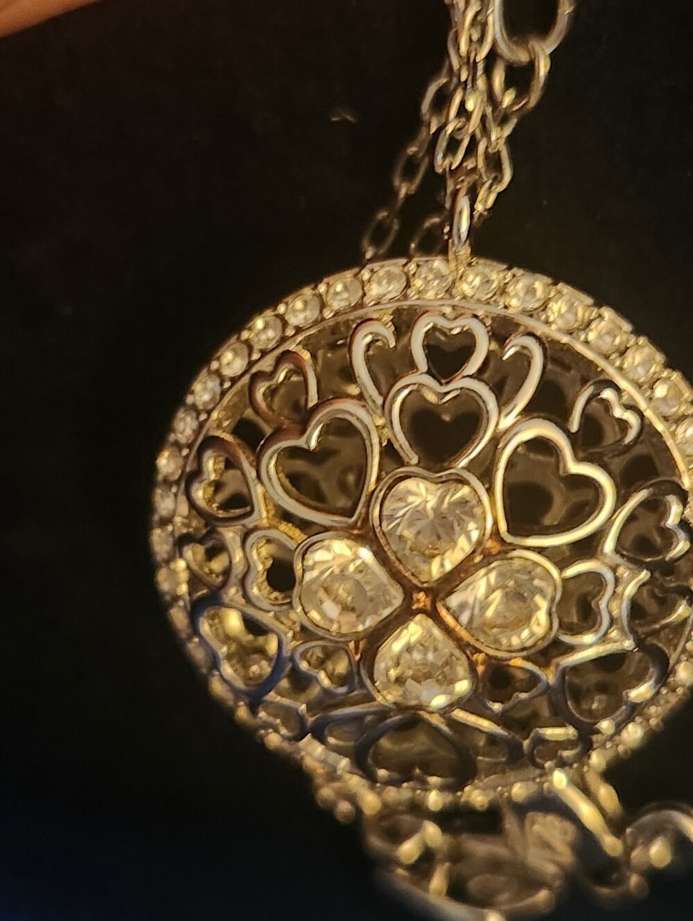 Swarovski Reversible Heart Filgree Hemisphere Necklace In Box-gift Ready - Picture 4 of 8